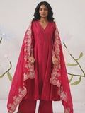 Ruby Red Embroidered Anarkali Suit Set