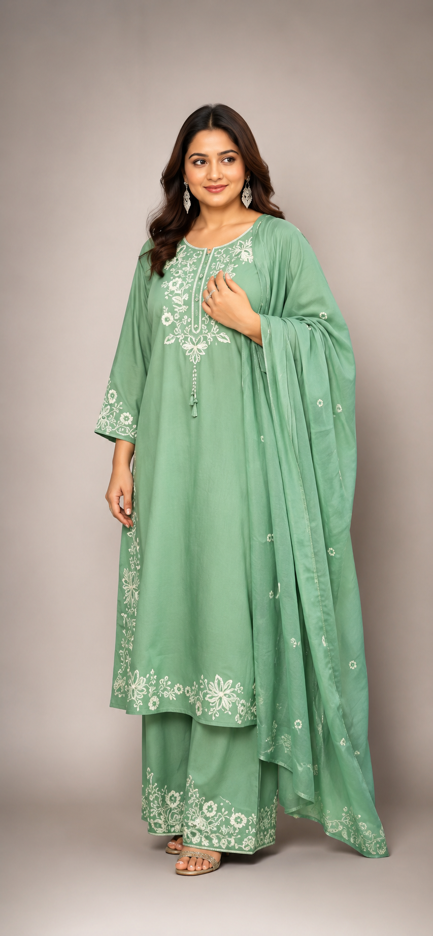 Sage Serenity Embroidered Suit Set