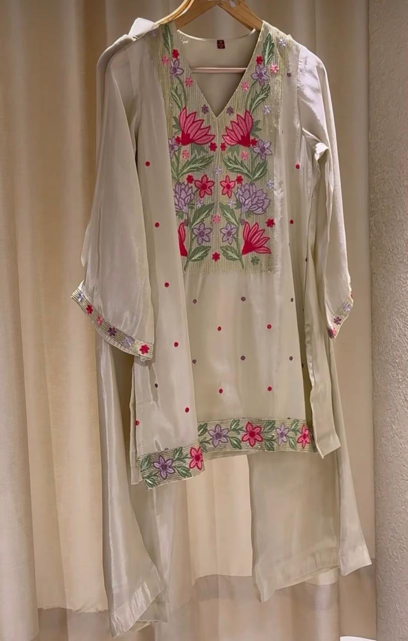 Ivory Blossom Embroidered Kurta Set