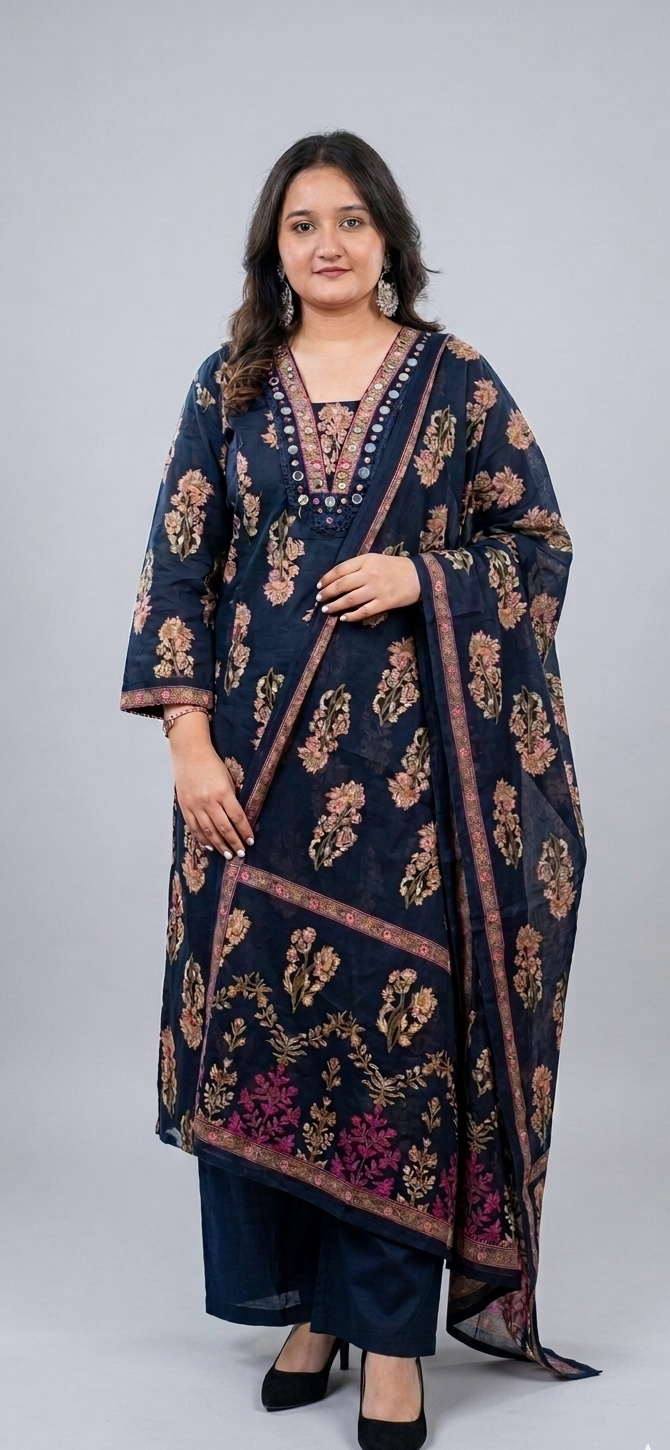 Midnight Blossom Printed Suit Set