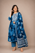 Ethni Indigo Bloom Embroidered Suit Set with Dupatta