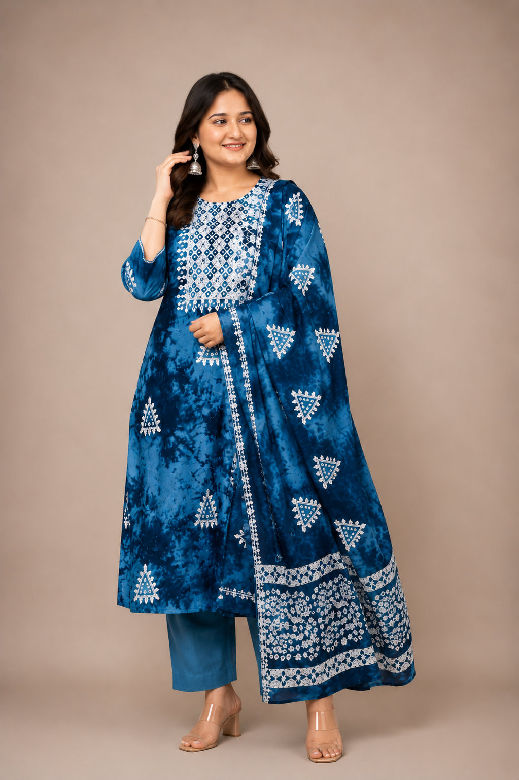 Ethni Indigo Bloom Embroidered Suit Set with Dupatta