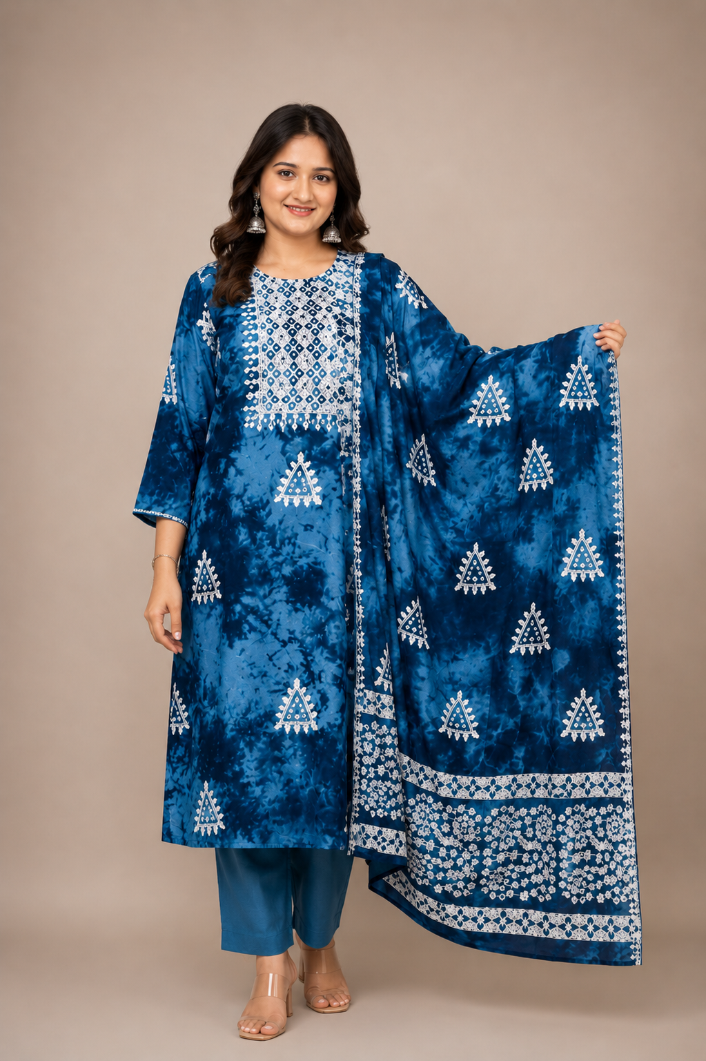 Ethni Indigo Bloom Embroidered Suit Set with Dupatta