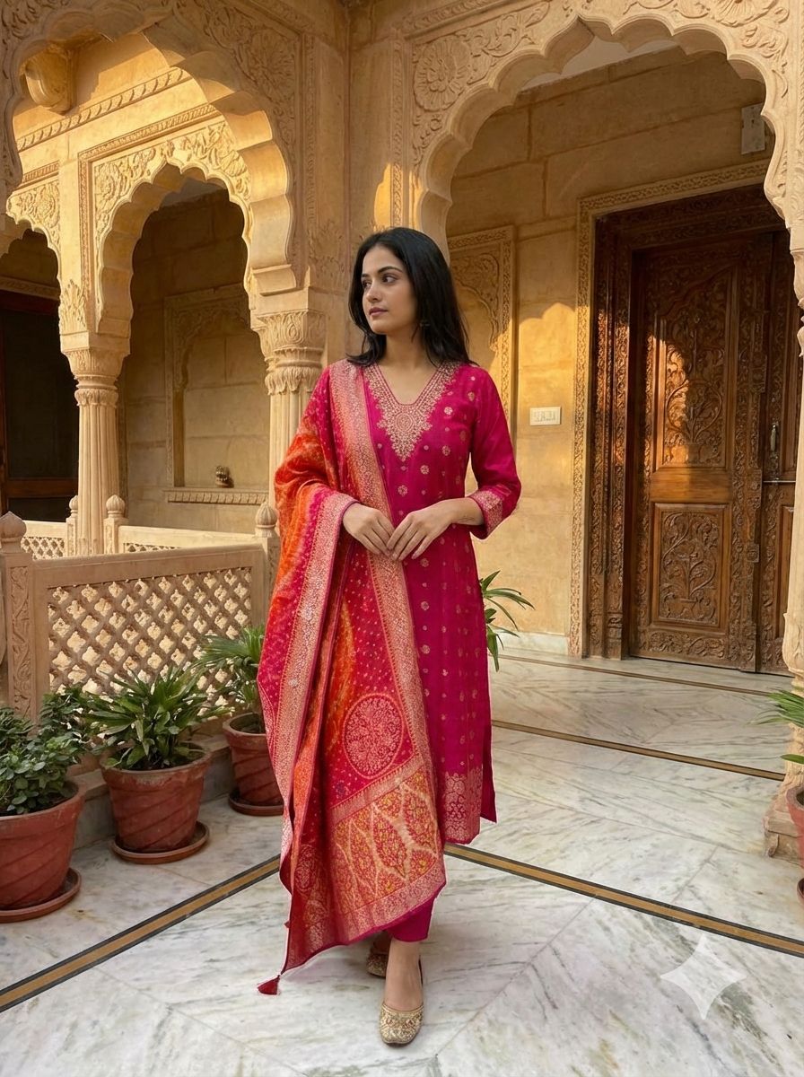 Ruby Veil Embroidered Suit Set
