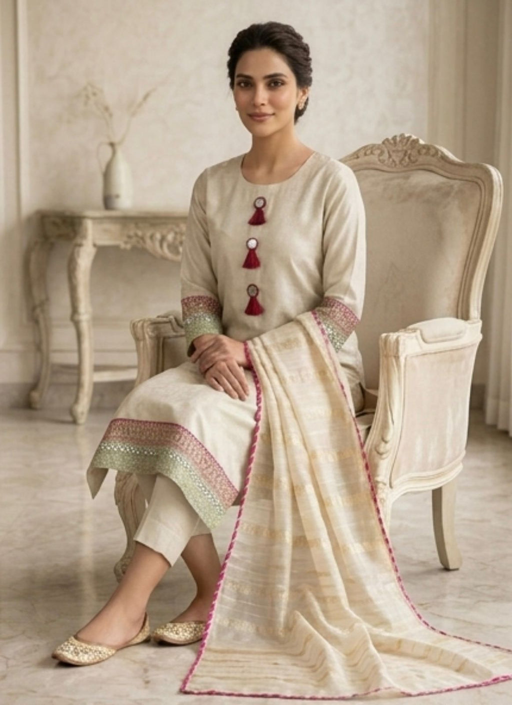 Ethni Sandstone Thread Suit Set
