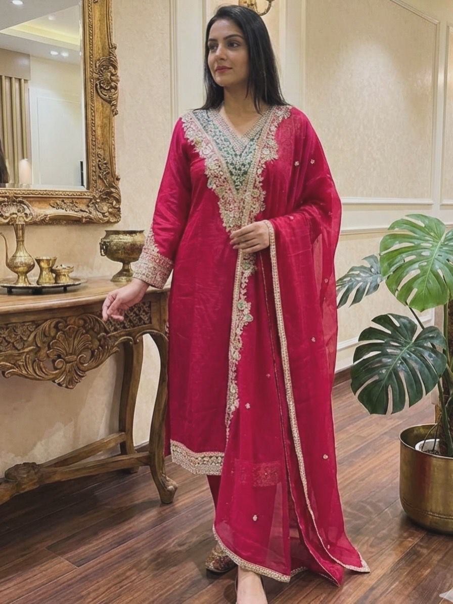 Ruby Veil Embroidered Suit Set